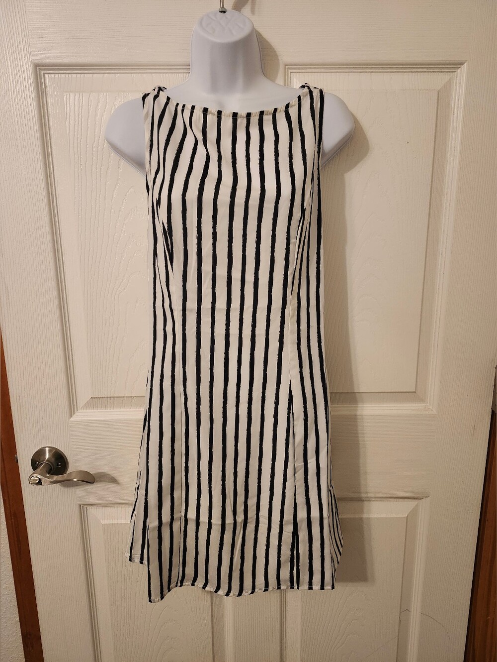 Classic Black & White Striped Sleeveless A-Line Dress